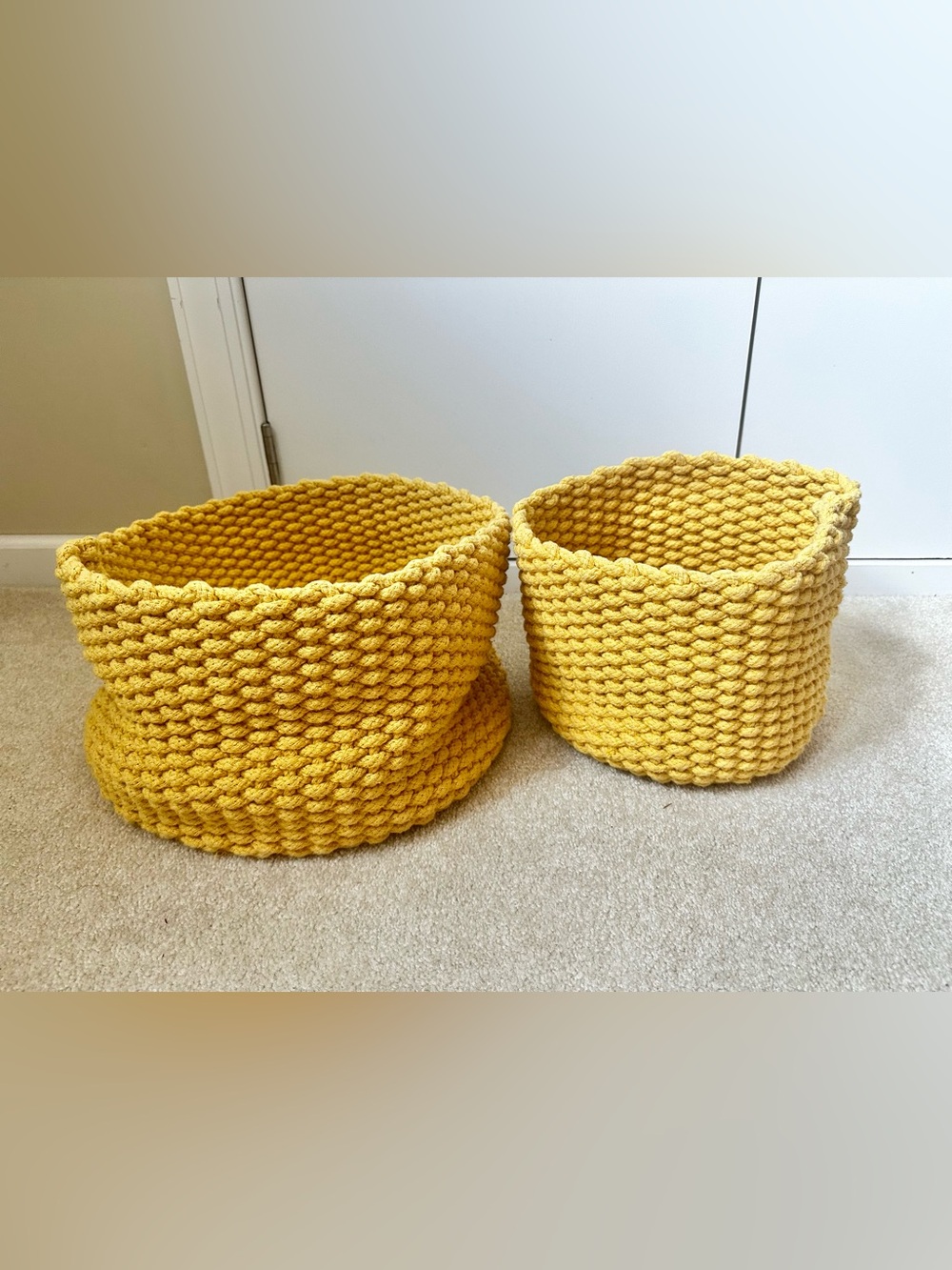 Land of nod neatly knit  Yellow Knit Storage Basket - Set of 2 toy storage